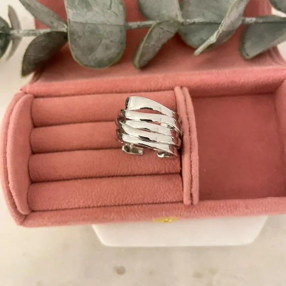 925 Sterling Silver Chunky Bold Statement Ring Large Thick Ring Multi Layer - Picture 4 of 9